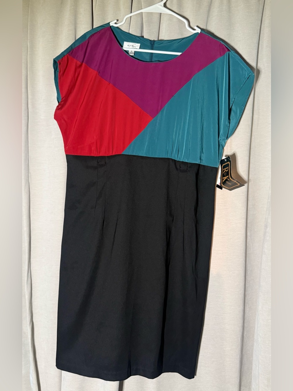 Vintage 90’s Alyx Colorblock Midi Dress in Teal, Magenta, Red & Black size 18